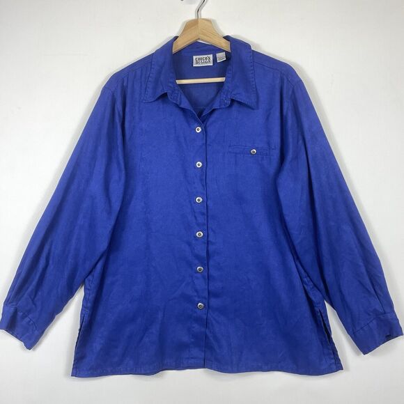Chico's Indigo‎ Suede Feel Long Sleeve Button Front Blouse Shirt Womens 3 XL 16 - Picture 2 of 7